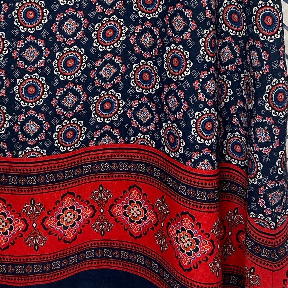 Zac and Rachel Boho Flowy Sleeveless Top Red Blue Geometric Size Medium - Picture 3 of 5